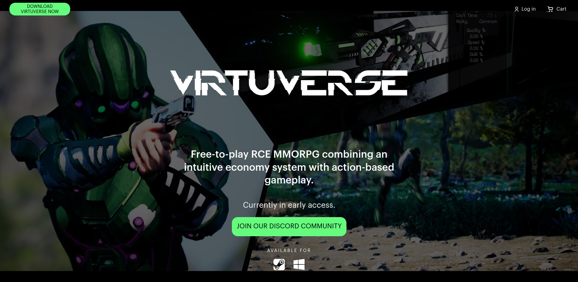 Screenshot of Virtuverse.io homepage